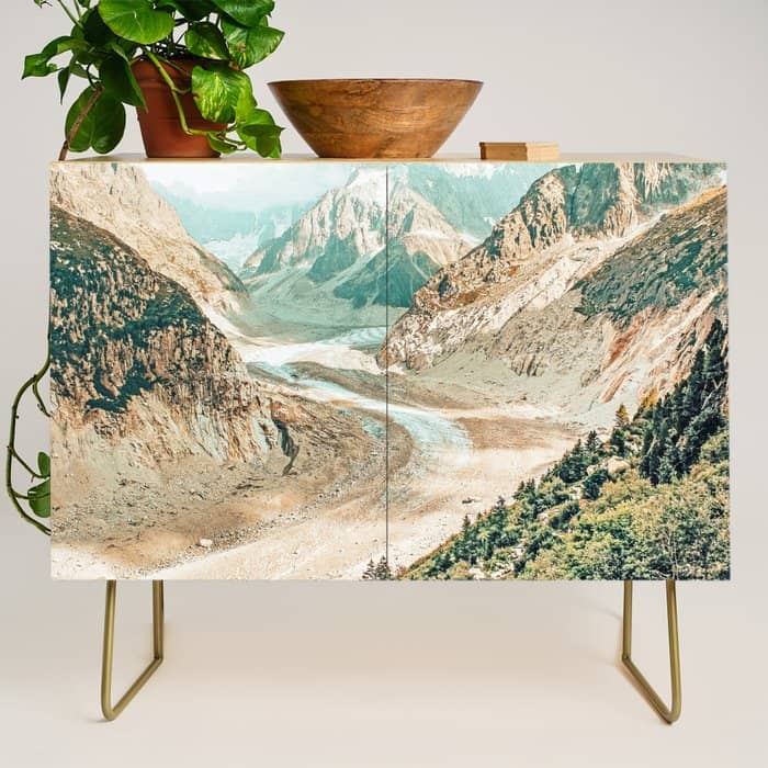 Apricity, Scenic Neutral Pastel Nature Travel Photography, Mountains Exotic Birds Landscape Path Credenza