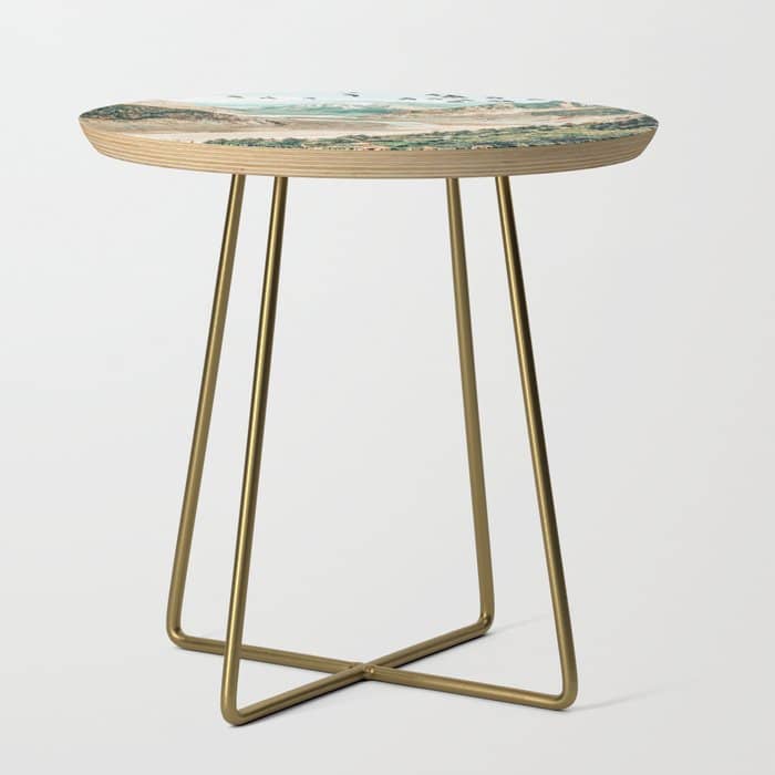 Apricity, Scenic Neutral Pastel Nature Travel Photography, Mountains Exotic Birds Landscape Path Side Table