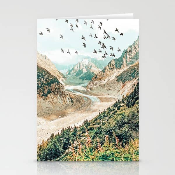 Apricity, Scenic Neutral Pastel Nature Travel Photography, Mountains Exotic Birds Landscape Path Stationery Card