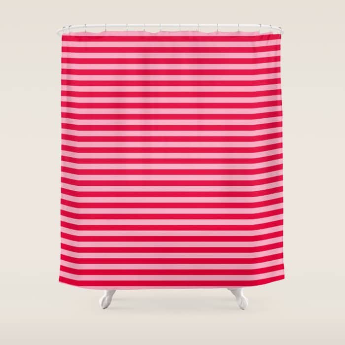 Retro, Beach, Colorful Stripes, Pink And Red Shower Curtain