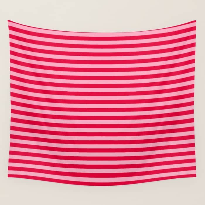 Retro, Beach, Colorful Stripes, Pink And Red Wall Tapestry