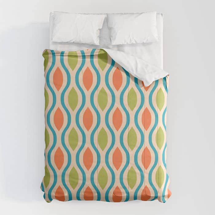 Mid Century Modern Style 336 Orange Turquoise And Olive Green Comforter