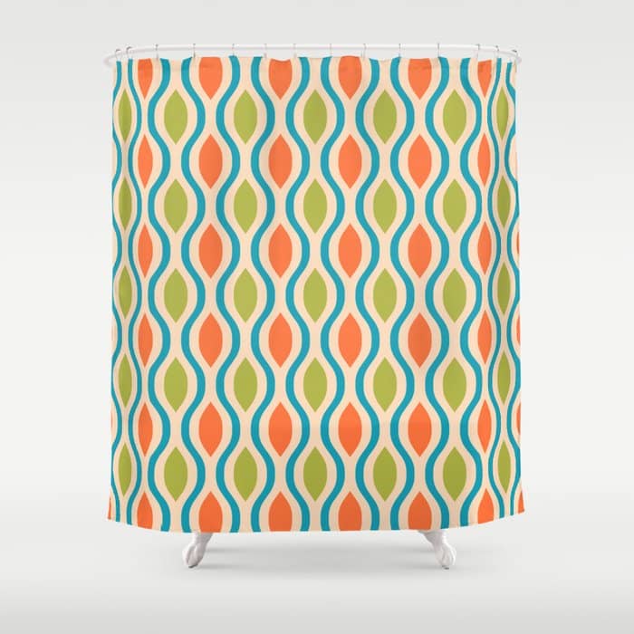 Mid Century Modern Style 336 Orange Turquoise And Olive Green Shower Curtain