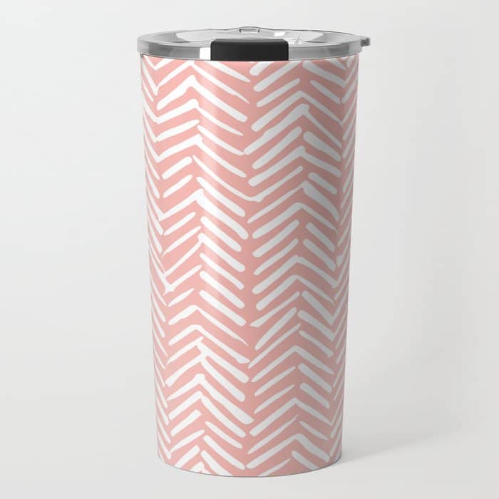 Pink, Boho, Abstract, Herringbone Pattern Travel Mug
