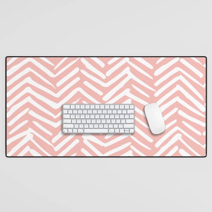 Pink, Boho, Abstract, Herringbone Pattern Desk Mat