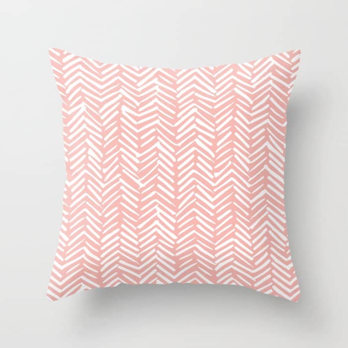 Pink, Boho, Abstract, Herringbone Pattern Throw Pillow
