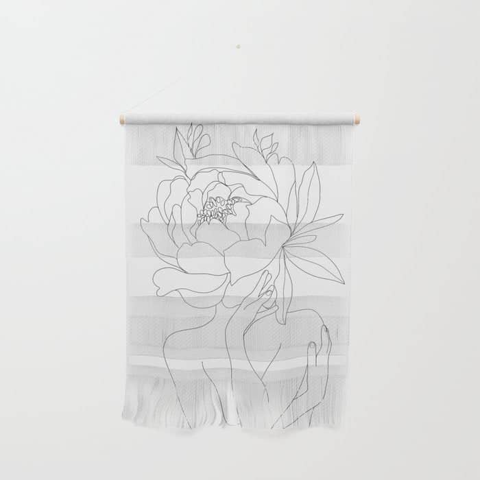 Minimal Line Art Woman Flower Head Wall Hanging
