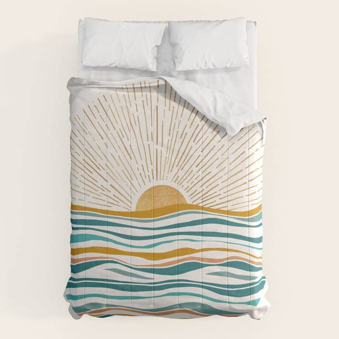 The Sun And The Sea - Gold And Teal Comforter
