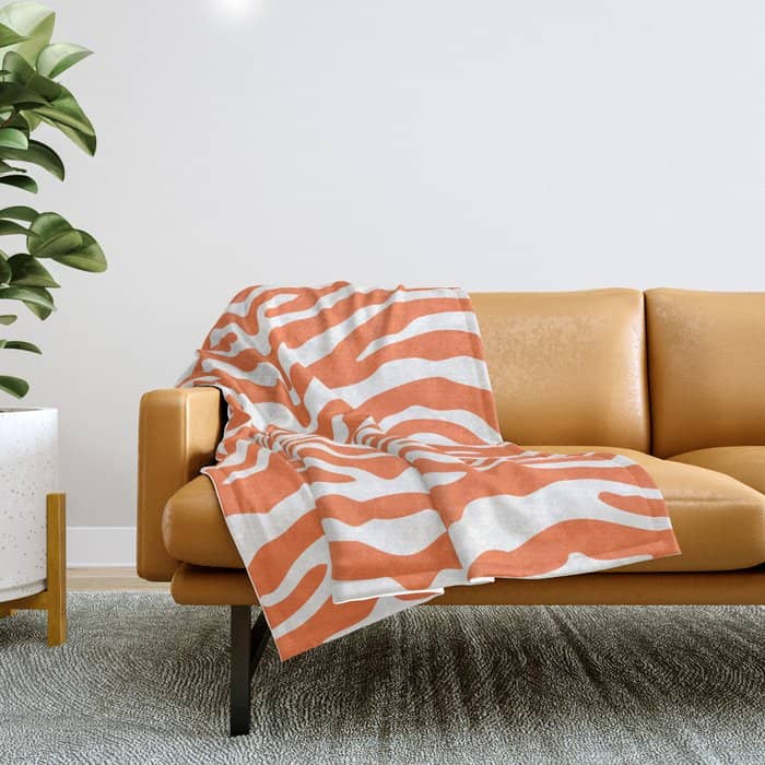 Zebra Wild Animal Print Orange Throw Blanket
