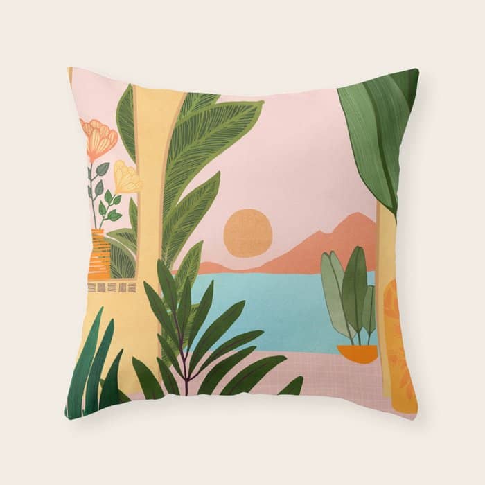 Moroccan Coast Tropical Sunset Scene Throw Pillow