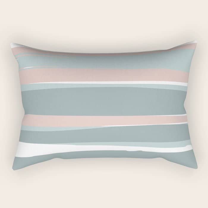 Festive, Abstract, Stripes Pattern, Pink, Green, White Rectangular Pillow