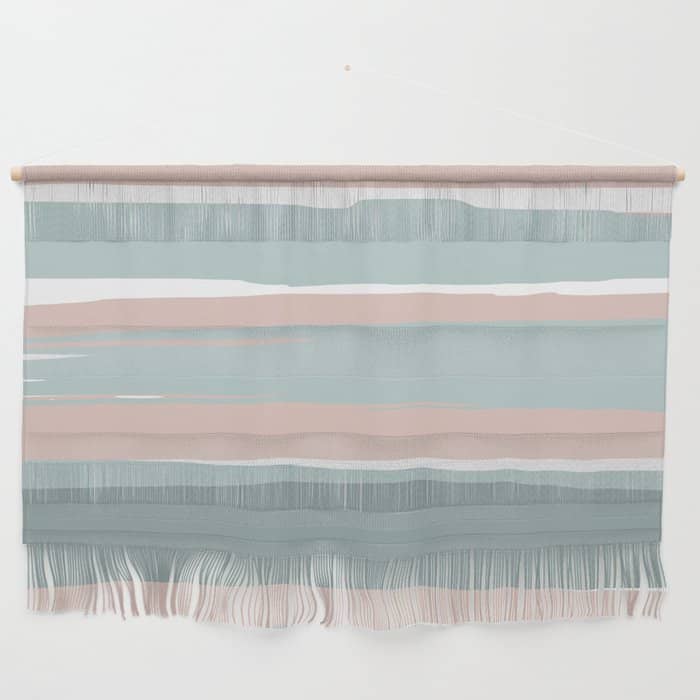 Festive, Abstract, Stripes Pattern, Pink, Green, White Wall Hanging