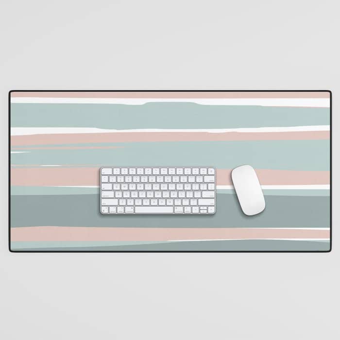 Festive, Abstract, Stripes Pattern, Pink, Green, White Desk Mat