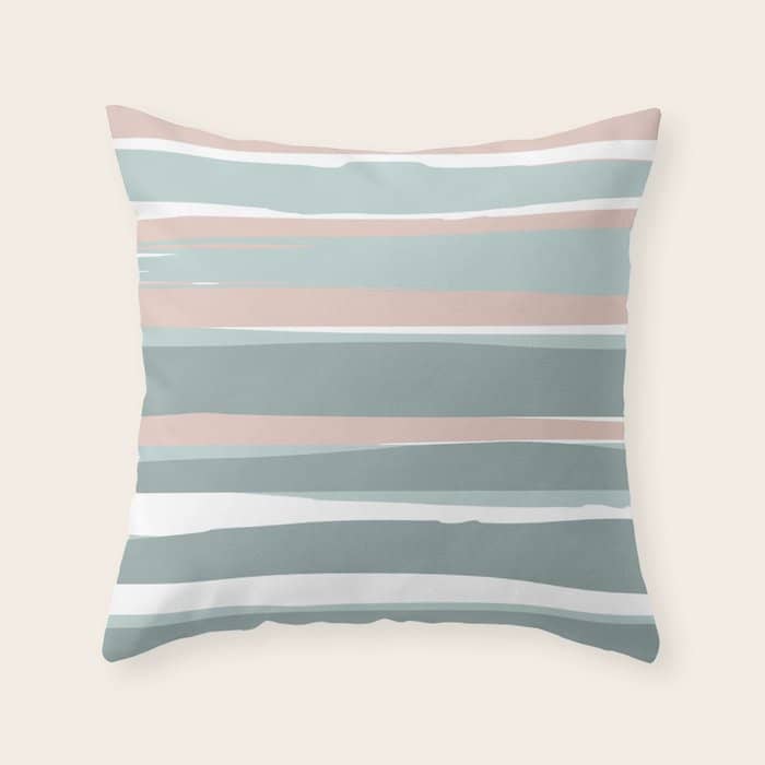 Festive, Abstract, Stripes Pattern, Pink, Green, White Throw Pillow