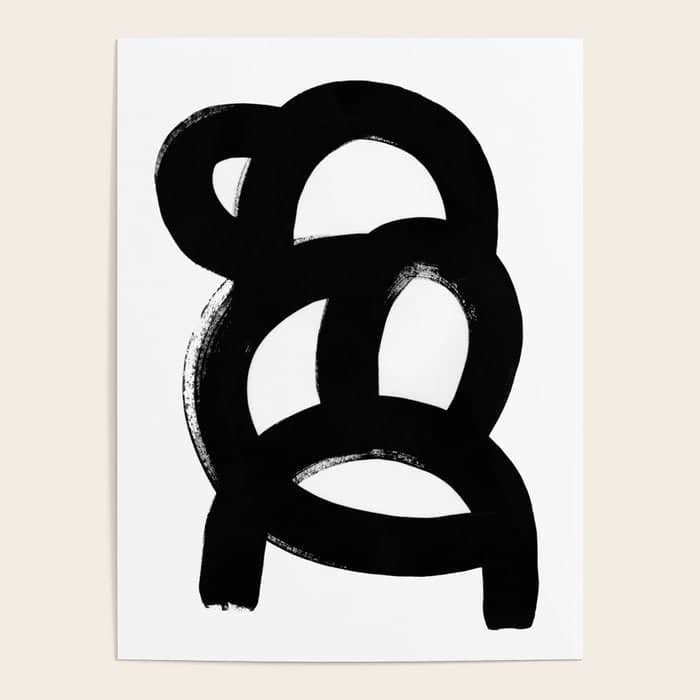 Black & White Minimalist Abstract Mid Century Ink Art Dark Brush Strokes Poster