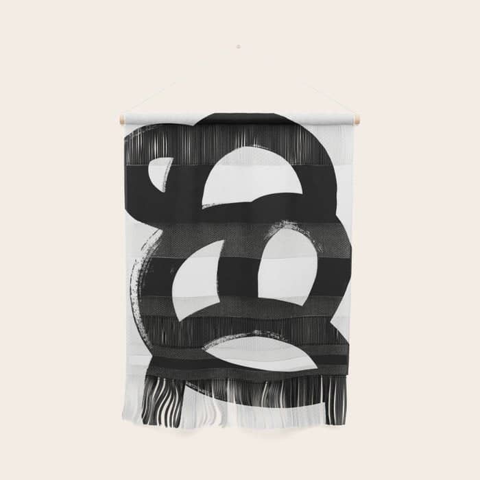 Black & White Minimalist Abstract Mid Century Ink Art Dark Brush Strokes Wall Hanging