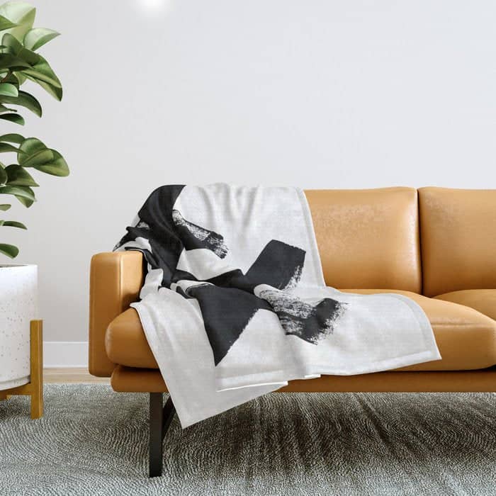 X Black & White Minimalist Abstract Mid Century Ink Art Dark Brush Strokes Throw Blanket