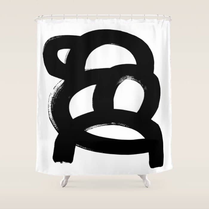 Black & White Minimalist Abstract Mid Century Ink Art Dark Brush Strokes Shower Curtain