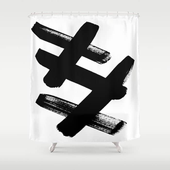 X Black & White Minimalist Abstract Mid Century Ink Art Dark Brush Strokes Shower Curtain
