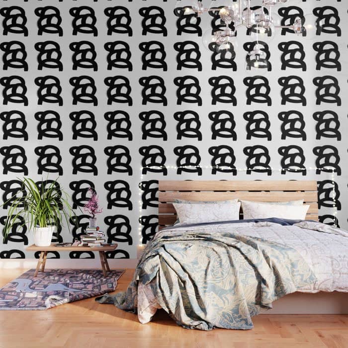 Black & White Minimalist Abstract Mid Century Ink Art Dark Brush Strokes Wallpaper
