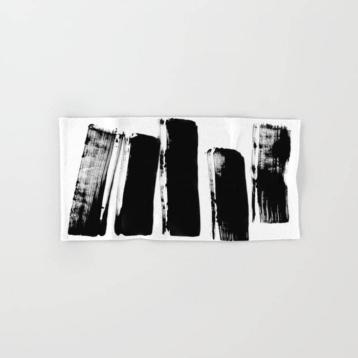 Stripes Black & White Minimalist Abstract Mid Century Ink Art Dark Brush Strokes Bath Towel