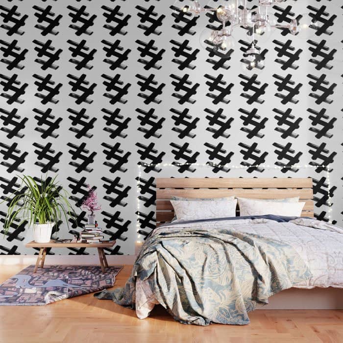 X Black & White Minimalist Abstract Mid Century Ink Art Dark Brush Strokes Wallpaper