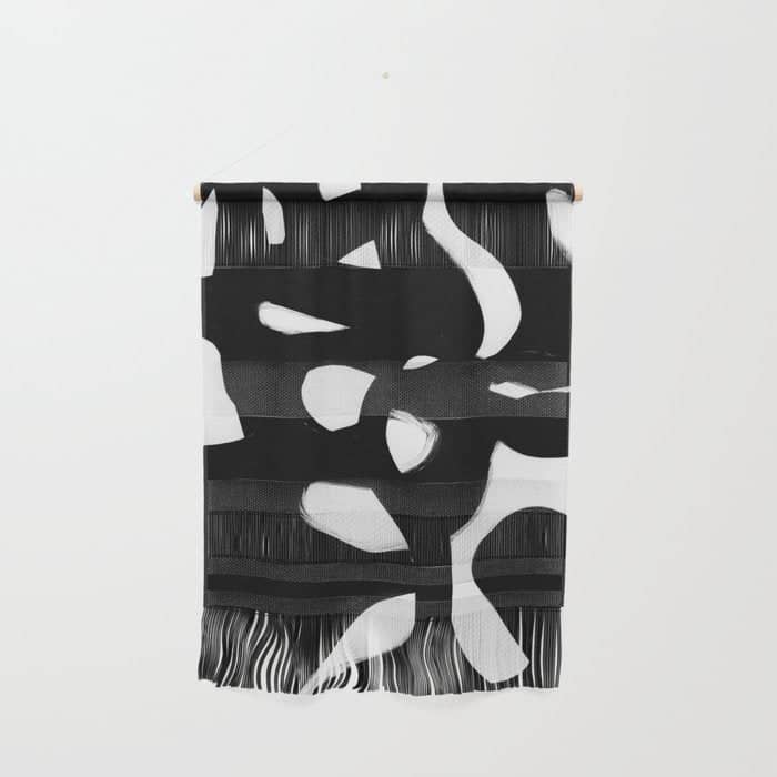 Maze Black & White Minimalist Abstract Mid Century Ink Art Dark Brush Strokes Wall Hanging
