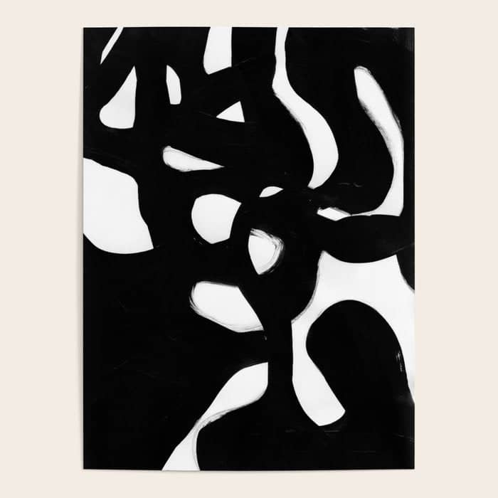Maze Black & White Minimalist Abstract Mid Century Ink Art Dark Brush Strokes Poster