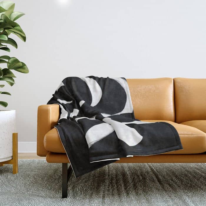 Maze Black & White Minimalist Abstract Mid Century Ink Art Dark Brush Strokes Throw Blanket