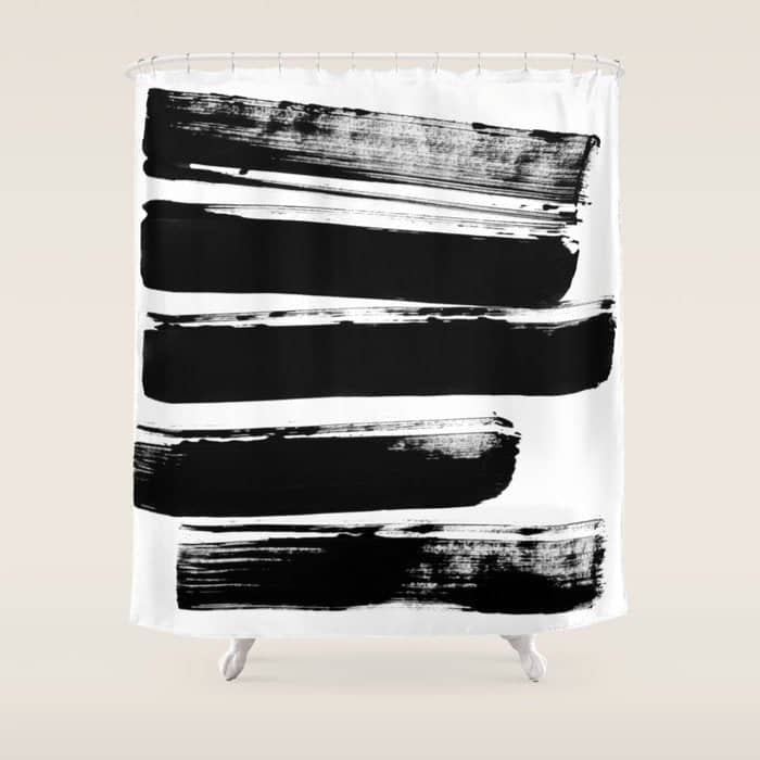Stripes Black & White Minimalist Abstract Mid Century Ink Art Dark Brush Strokes Shower Curtain