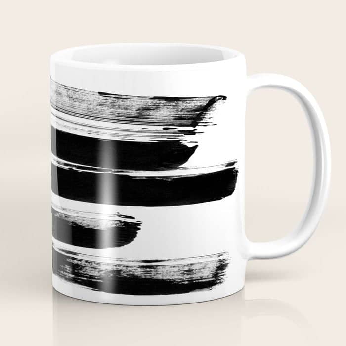 Stripes Black & White Minimalist Abstract Mid Century Ink Art Dark Brush Strokes Coffee Mug