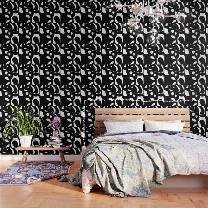Maze Black & White Minimalist Abstract Mid Century Ink Art Dark Brush Strokes Wallpaper