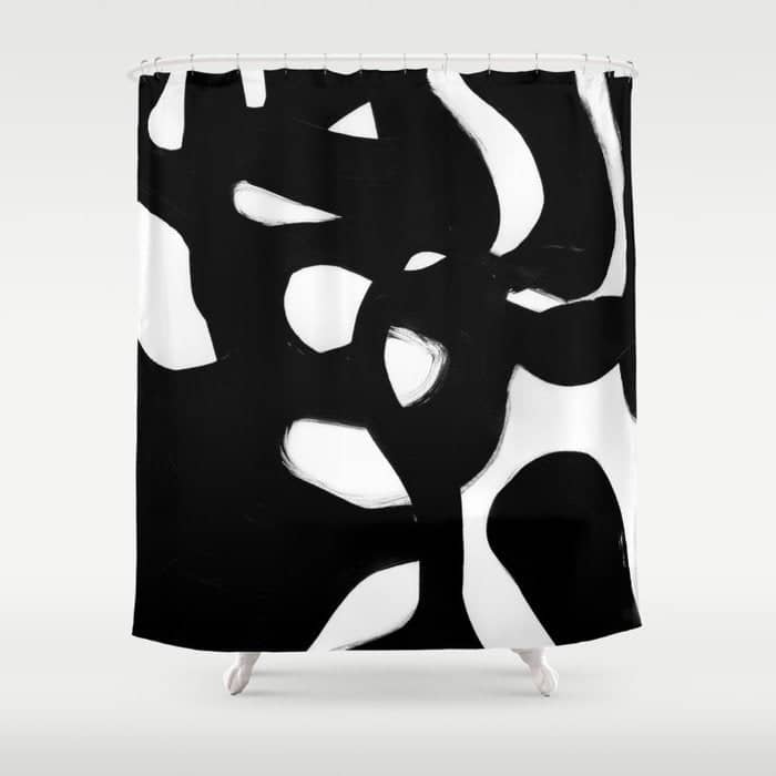 Maze Black & White Minimalist Abstract Mid Century Ink Art Dark Brush Strokes Shower Curtain