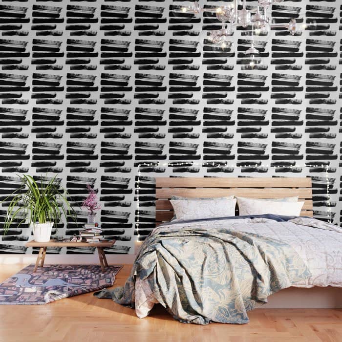Stripes Black & White Minimalist Abstract Mid Century Ink Art Dark Brush Strokes Wallpaper