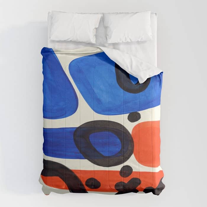 Blue Orange Fun Colorful Mid Century Modern Abstract Painting Shapes Pattern Comforter