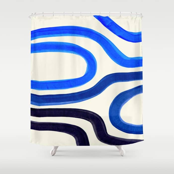 Electric Blues Fun Colorful Mid Century Modern Abstract Painting Shapes Pattern Shower Curtain