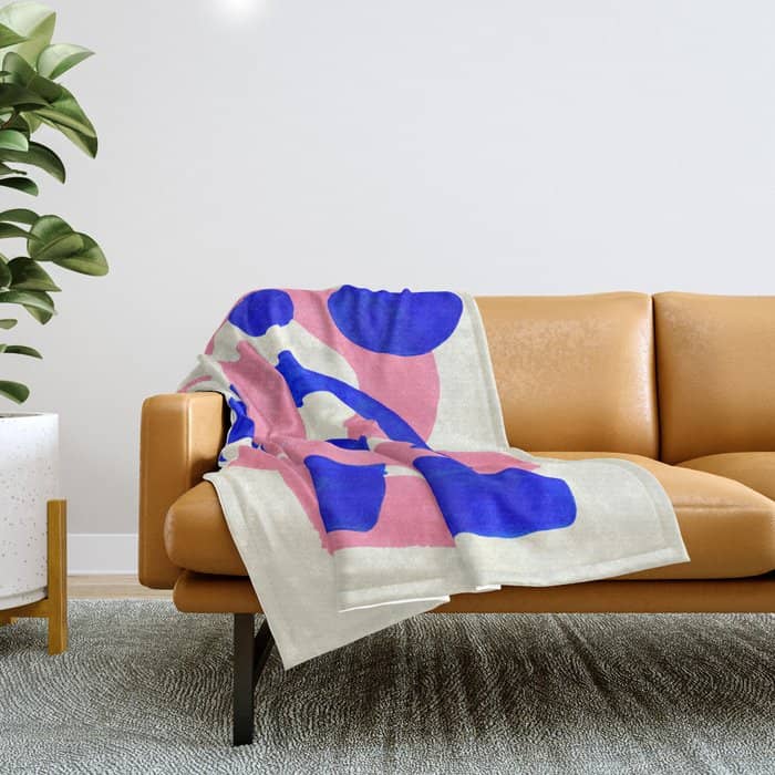 Blue Pink Fun Colorful Mid Century Modern Abstract Painting Shapes Pattern Throw Blanket