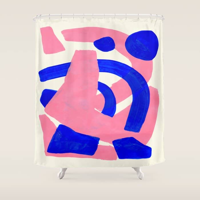 Blue Pink Fun Colorful Mid Century Modern Abstract Painting Shapes Pattern Shower Curtain