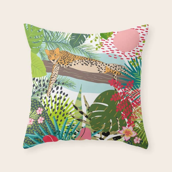Colorful Jungle Cheetah Print Throw Pillow