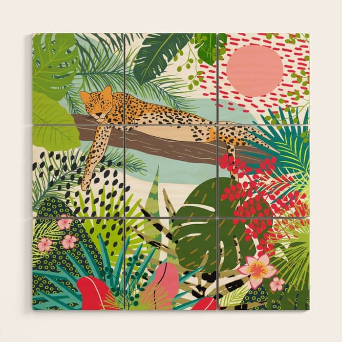 Colorful Jungle Cheetah Print Wood Wall Art