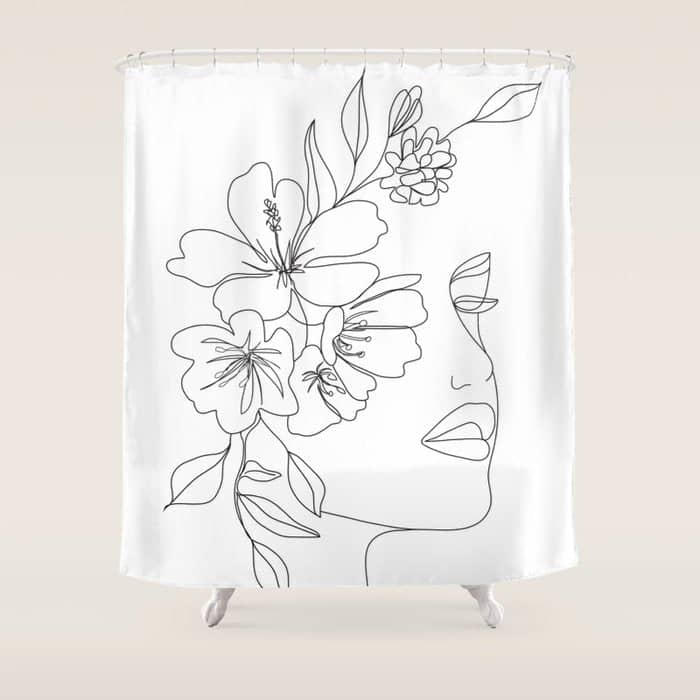 Minimal Line Art Woman Face Ii Shower Curtain