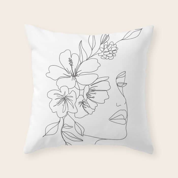 Minimal Line Art Woman Face Ii Throw Pillow