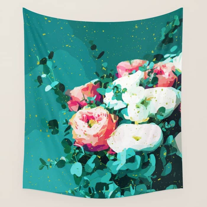 Floral & Confetti #Digitalart #Floral Wall Tapestry