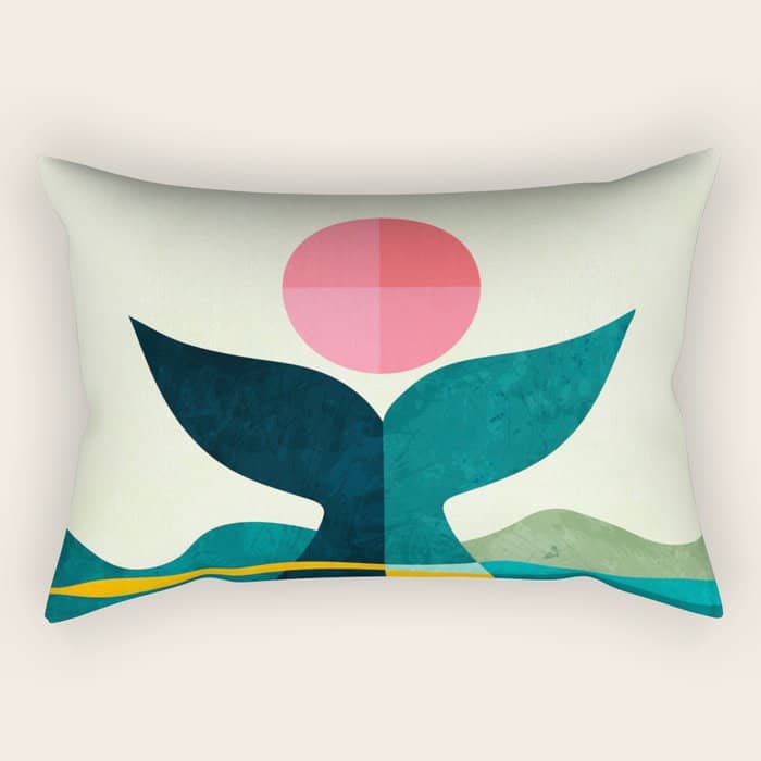 Mid Century Whale Sun Sea Rectangular Pillow