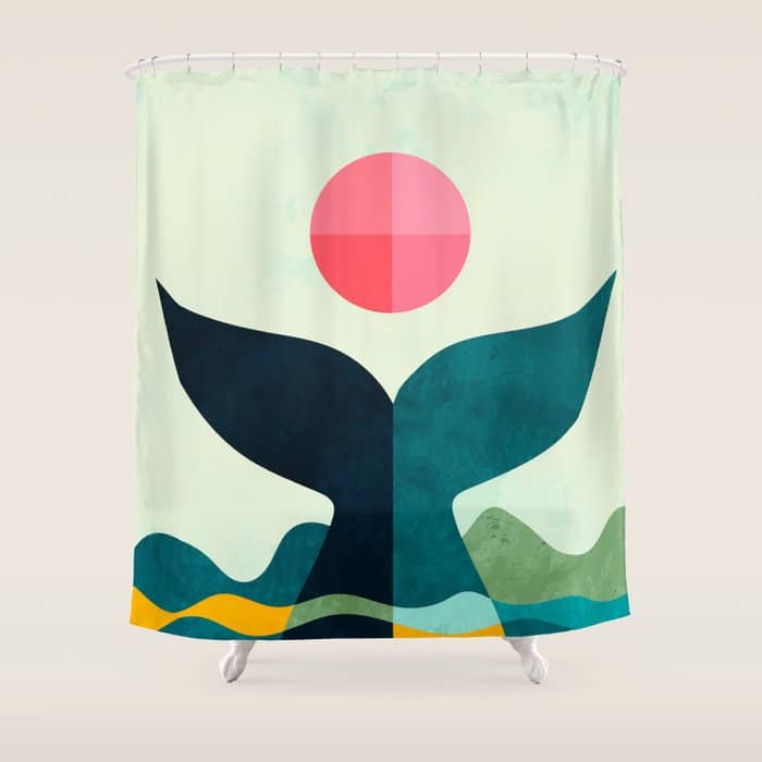 Mid Century Whale Sun Sea Shower Curtain