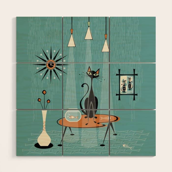 Mid Century Mishchief/ Cat Red Handed I Wood Wall Art
