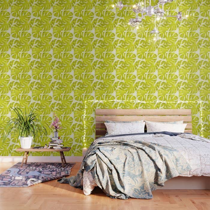 Lime Green Monstera Leaves Light Background #Decor #Homestorie #Buyart Wallpaper