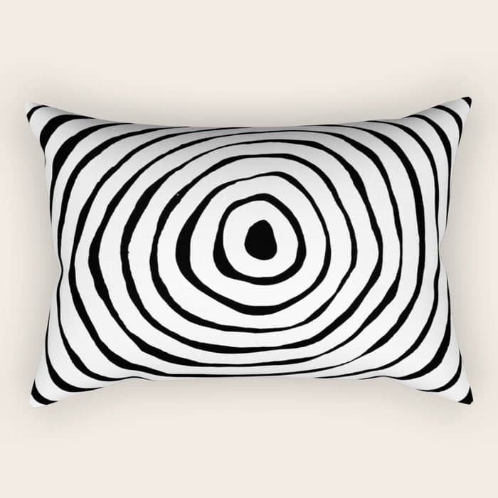 Black & White Minimalist Mid Century Abstract Ink Line Spiral Hypnotic Circle Rectangular Pillow