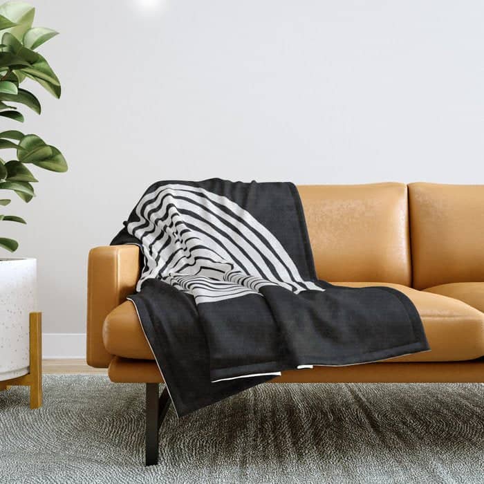 Black & White Minimalist Mid Century Abstract Ink Line Spiral Hypnotic Circle Throw Blanket