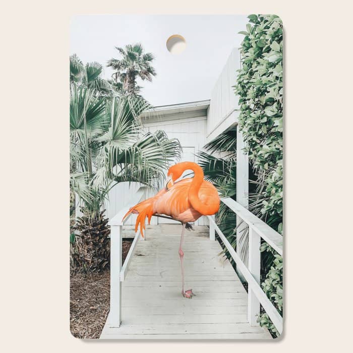 Flamingo Beach House, Wildlife Architecture Jungle Photography, Eclectic Birds Digital Art Cutting Board
